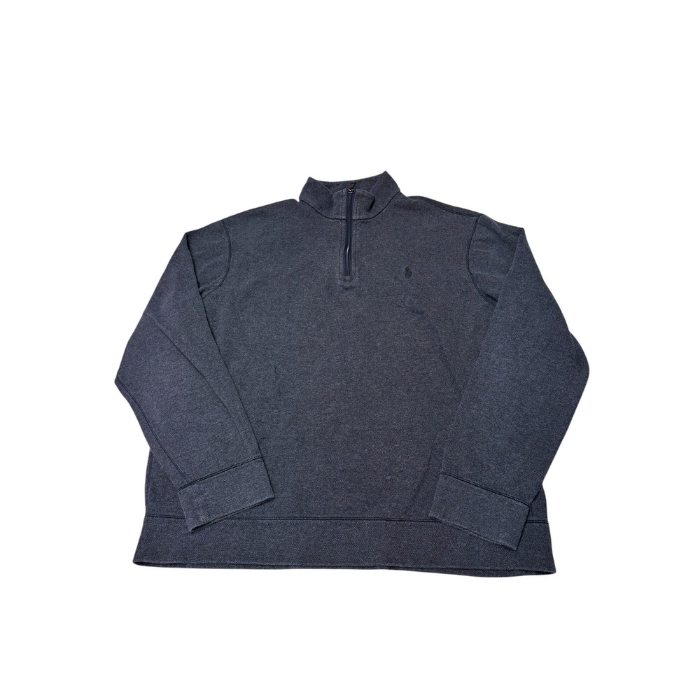 Polo Ralph Lauren Mens XL Quarter Zip Pullover Navy Blue Herringbone Sweater‎
